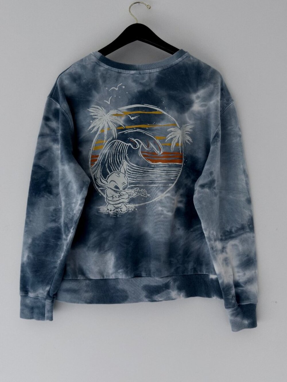 Disney Parks Stitch Guitar Aloha Surf Tie Dye Crewneck Sweatshirt Large Boxy